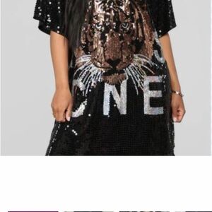 Fashion Nova Black Sequin Tiger Mini Dress